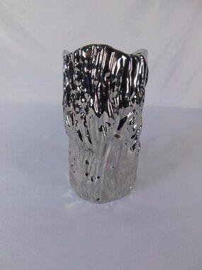 Silver Ceramic Tree Bark Pottery Vase Modern High Gloss Log Unmarked Decor